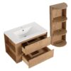 Modern Wall Mounted Bathroom Vanity With Sink And Storage Rack 2 Soft Close Drawers Plywood 30" - Imitative Oak - Image 16