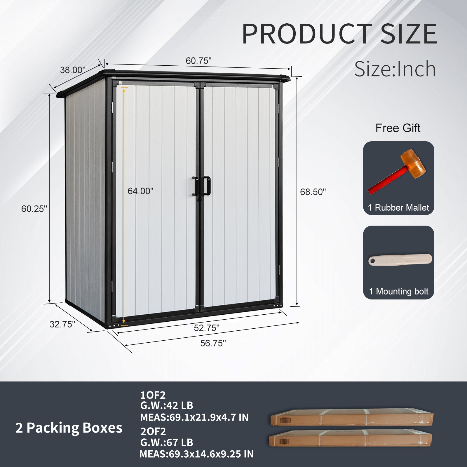 5X3Ft Outdoor Storage Shed Waterproof Resin Cabinet With Lockable Doors For Bikes And Patio Furniture - Black - Image 3