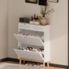 Modern Freestanding Shoe Cabinet With Flip Up Doors And Drawers, Compact Design For Entryway - White Natural - Image 5