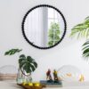 Circle Mirror With Metal Beaded Frame, Wall Mirror For Living Room Bedroom Entryway - Black - Image 5