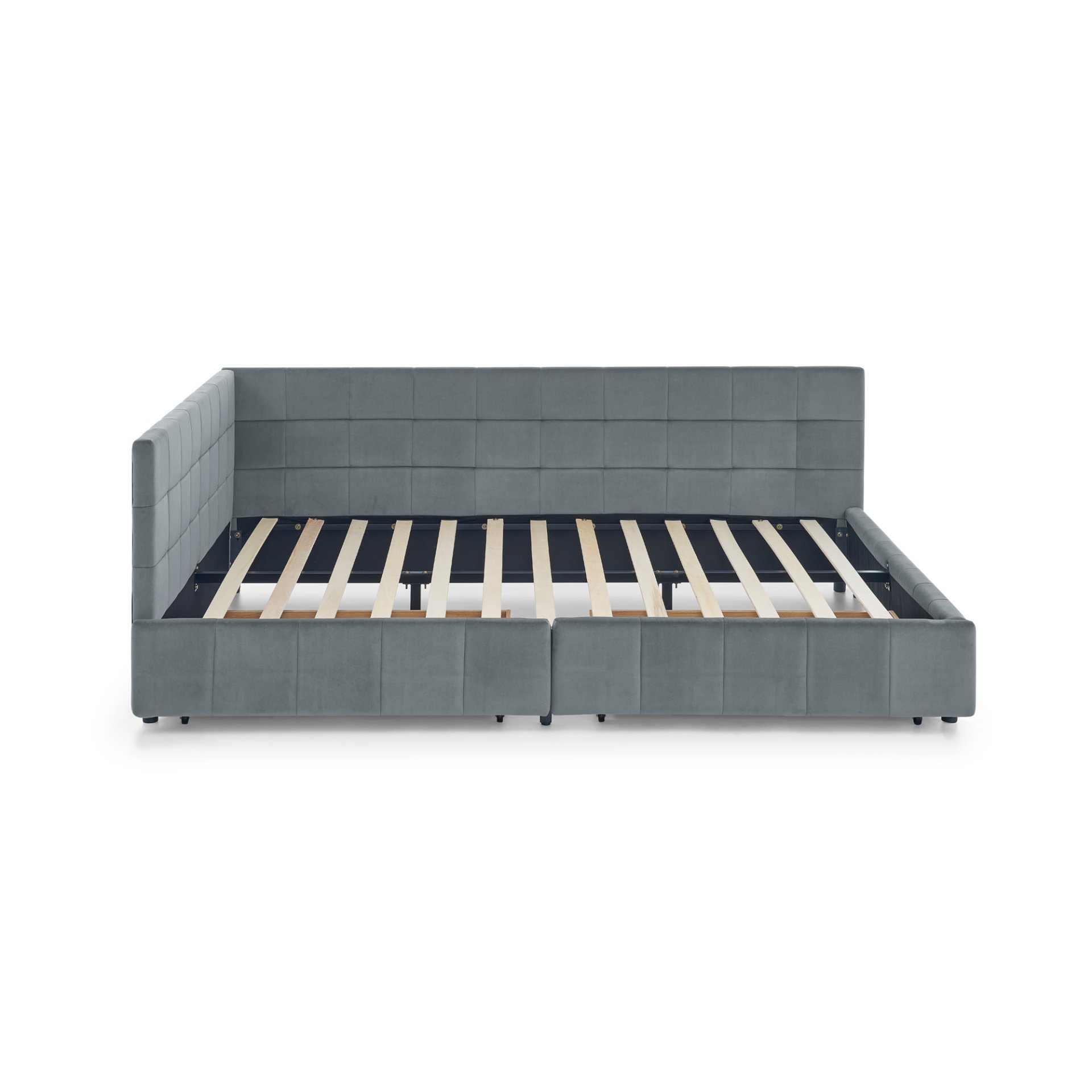 Mid Century Velvet Queen Size Upholstered Tufted Bed Frame With Storage - Gray - Image 10