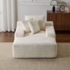 Oversized Chaise Lounge Chair Cozy Cloud Couch, Plush Corduroy Upholstered Sleeper Sofa Daybed With 3 Throw Pillows And Wide Armrest For Living Room - White - Image 4
