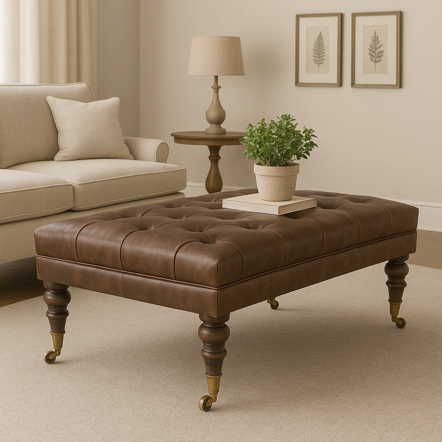 Buffalo - Leather Ottoman - Brown - Image 2