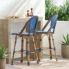 Outdoor Rattan And Aluminum French Barstools Set - Navy Blue - Image 2