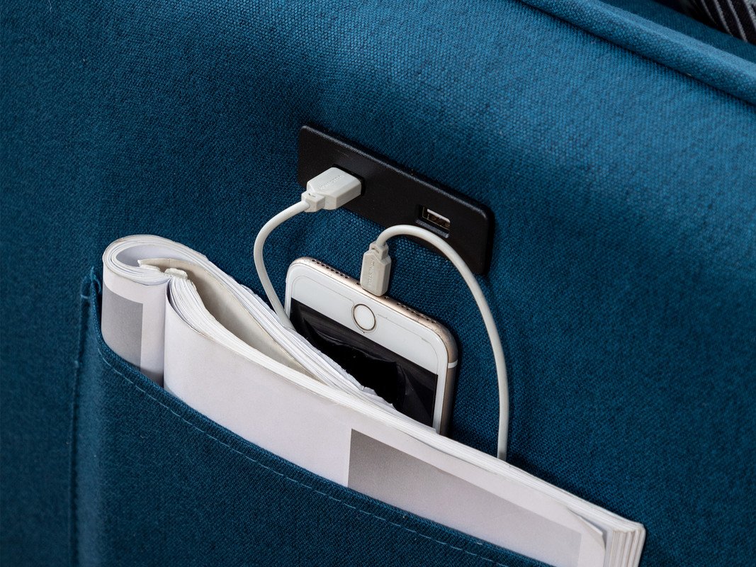 Mia - Sectional Sofa Chaise With USB Charger And Pillows - Blue - Image 2