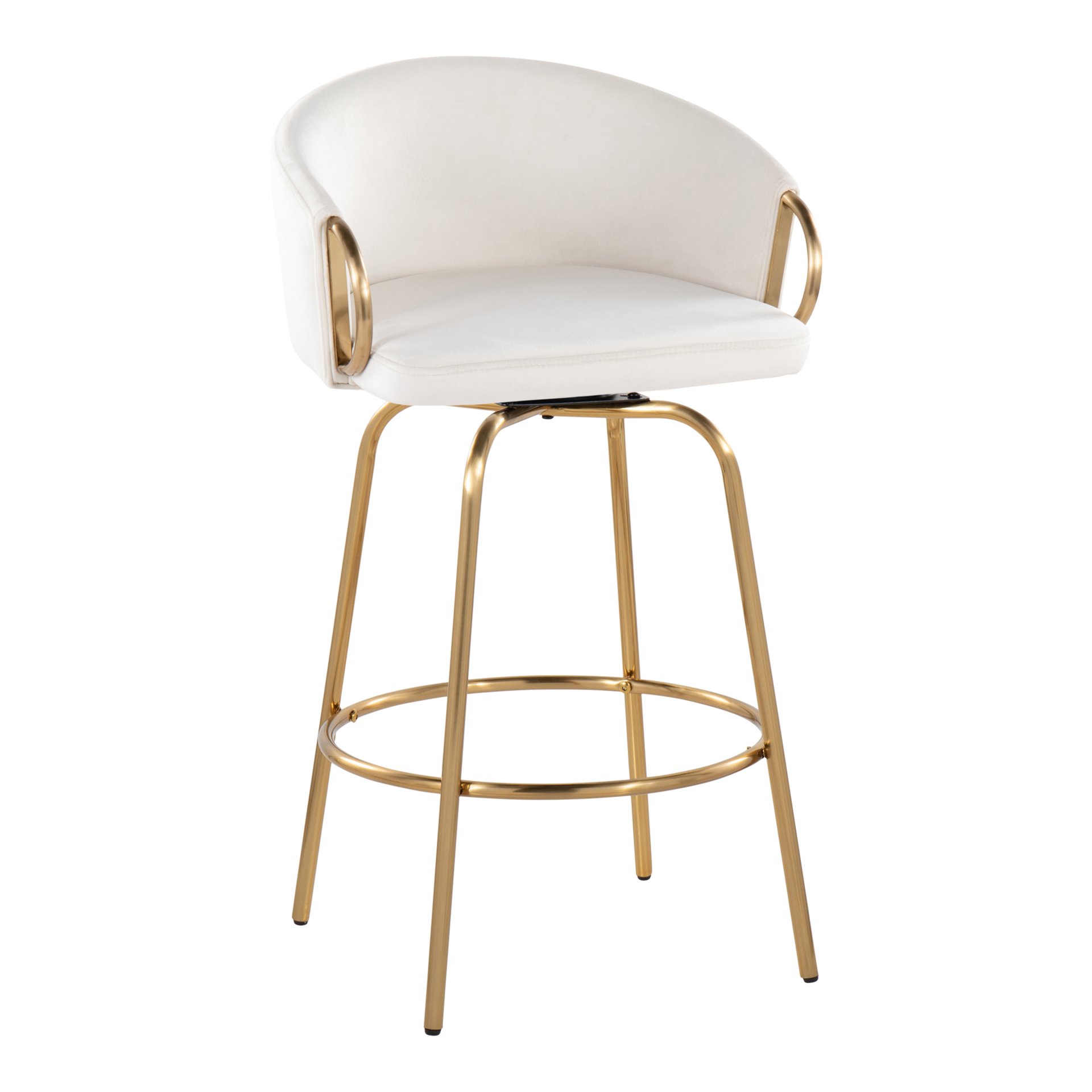 Claire - Contemporary / Glam Counter Stool With Swivel With Round Footrest (Set of 2) - Cream - Image 2