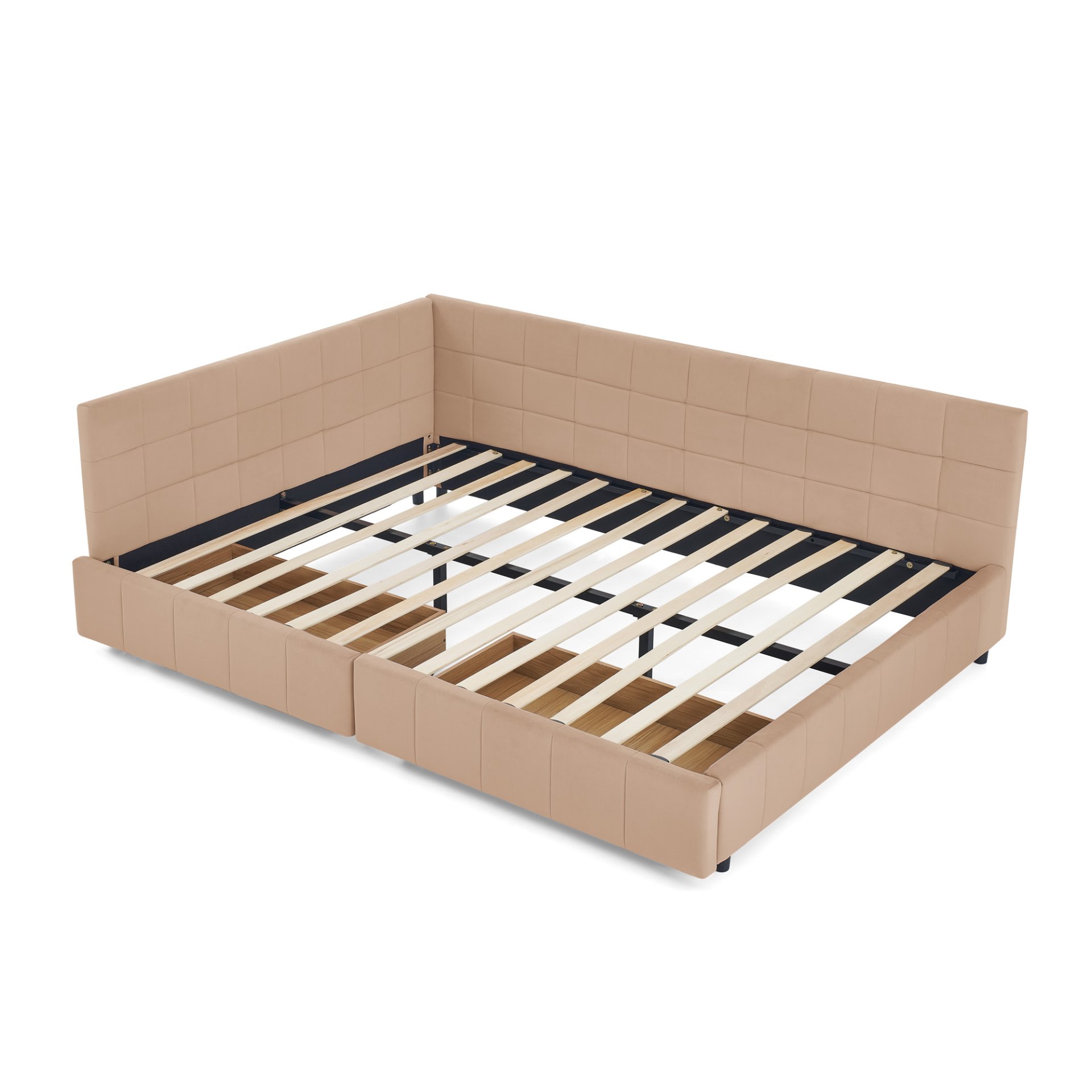 Mid Century Velvet Upholstered Tufted Queen Storage Bed Frame With Backrest And Armrests - Pink - Image 9