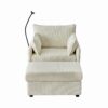Oversized Chaise Lounge Chair With Ottoman And Storage, Comfy Corduroy Upholstered Deep Seat - Beige - Image 8