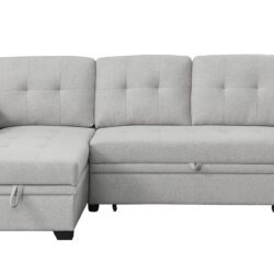 Lucca - Linen Reversible Sleeper Sectional Sofa With Storage Chaise - Light Gray