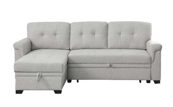 Lucca - Linen Reversible Sleeper Sectional Sofa With Storage Chaise - Light Gray
