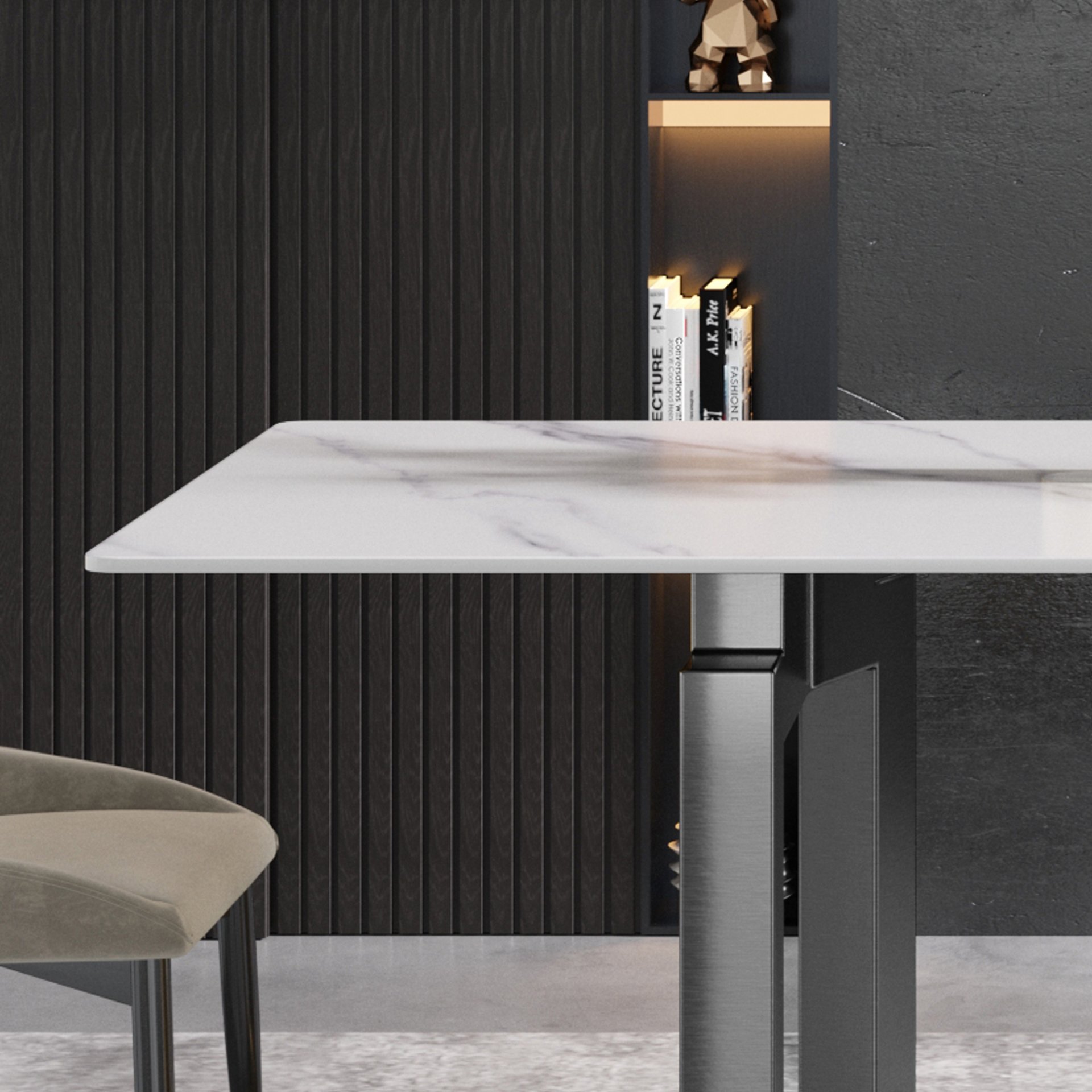 70.87" Modern Artificial Stone White Straight Edge Black Metal Leg Dining Table - White / Black - Image 9