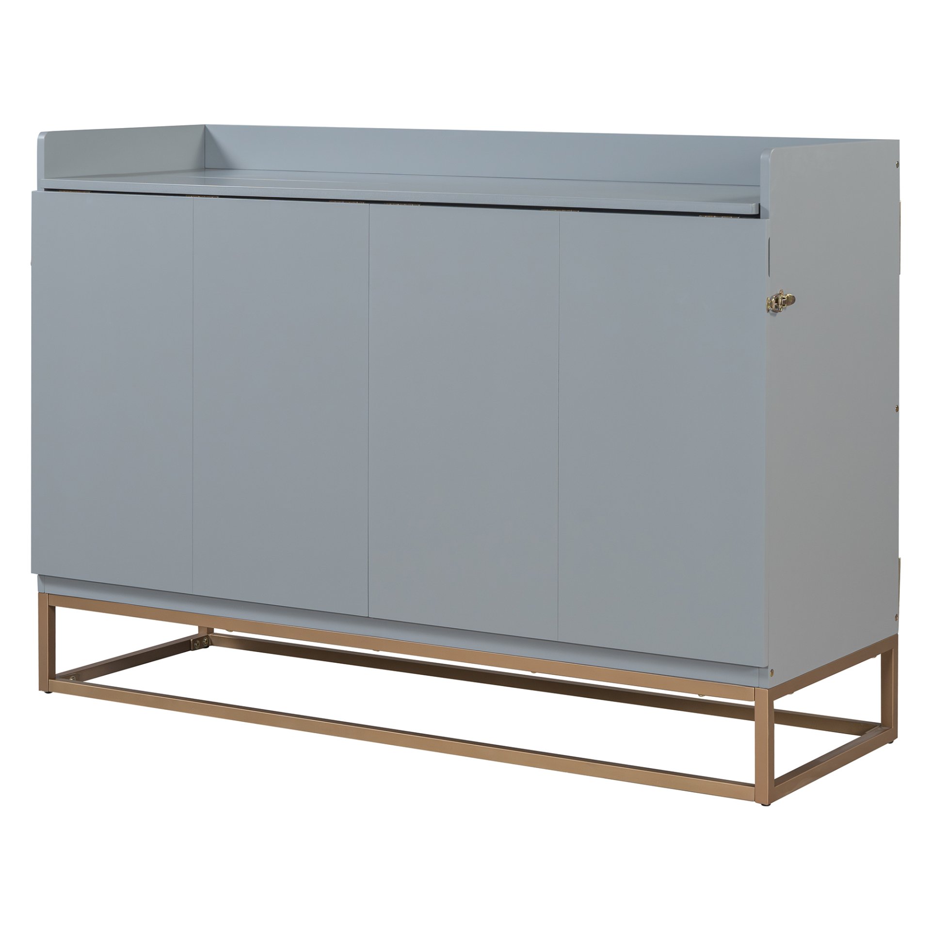 Queen Size Murphy Bed With Iron Legs, Modern Design - Gray - Image 4