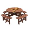 8 Person Wooden Picnic Table, Outdoor Camping Dining Table With Seat, Garden, Diy With 4 Built-In Benches, 2220Lb Capacity - Brown - Image 11