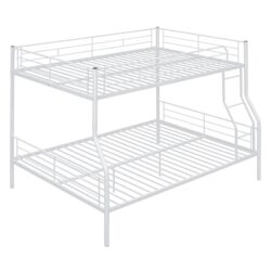 Full Long Over Queen Metal Bunk Bed - White