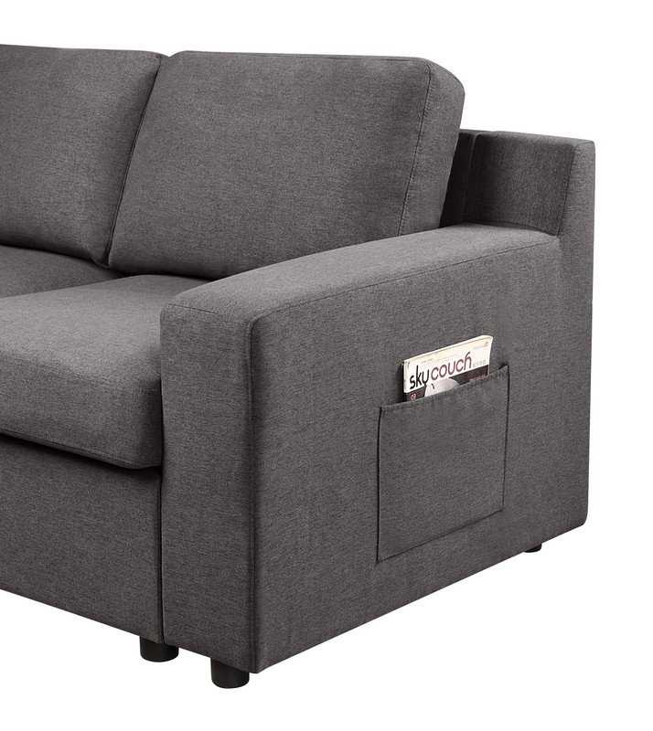 Waylon - Linen 7 Seater U-Shape Sectional Sofa Chaise With Pocket - Gray - Image 3