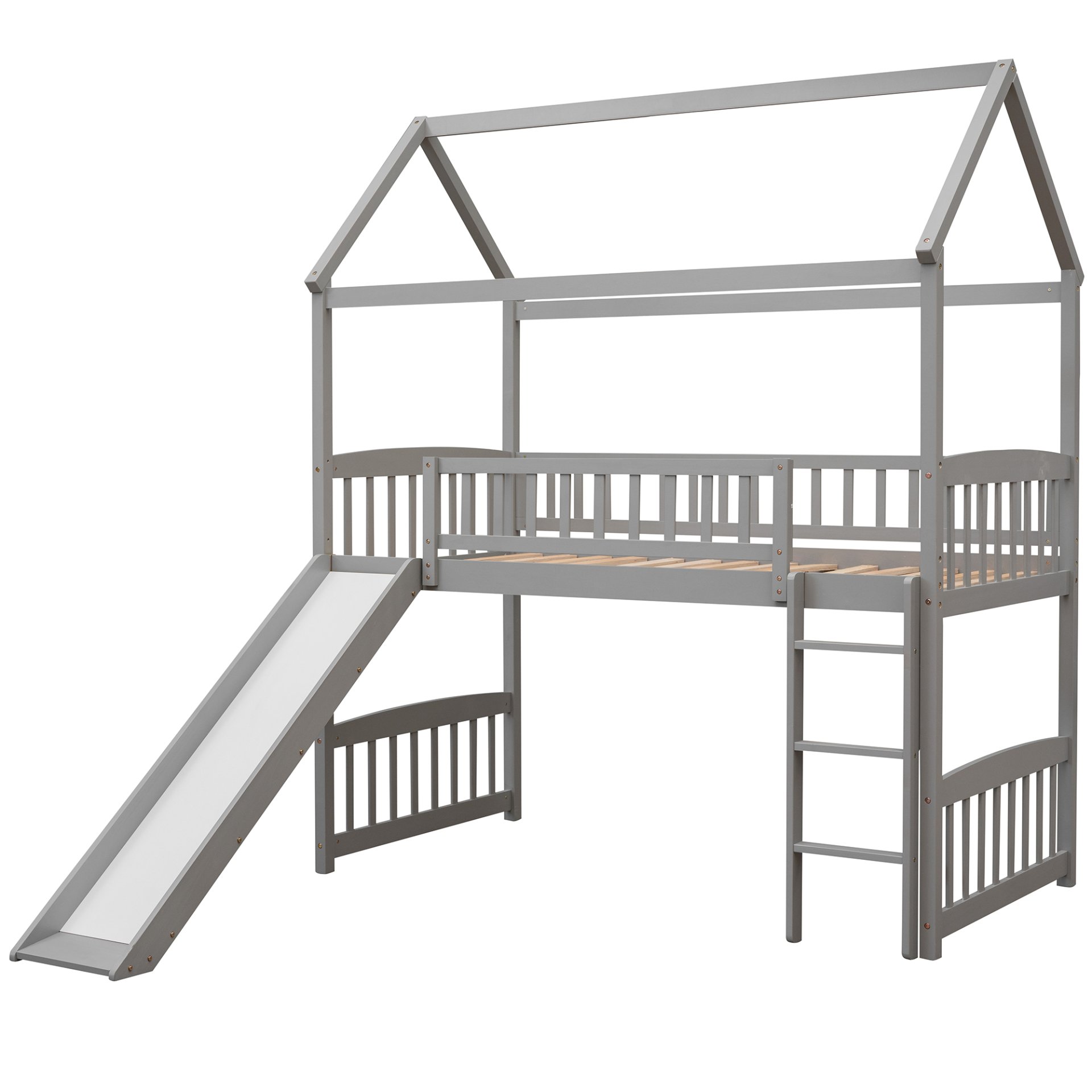 Twin House Loft Bed With Slide - Gray - Image 6