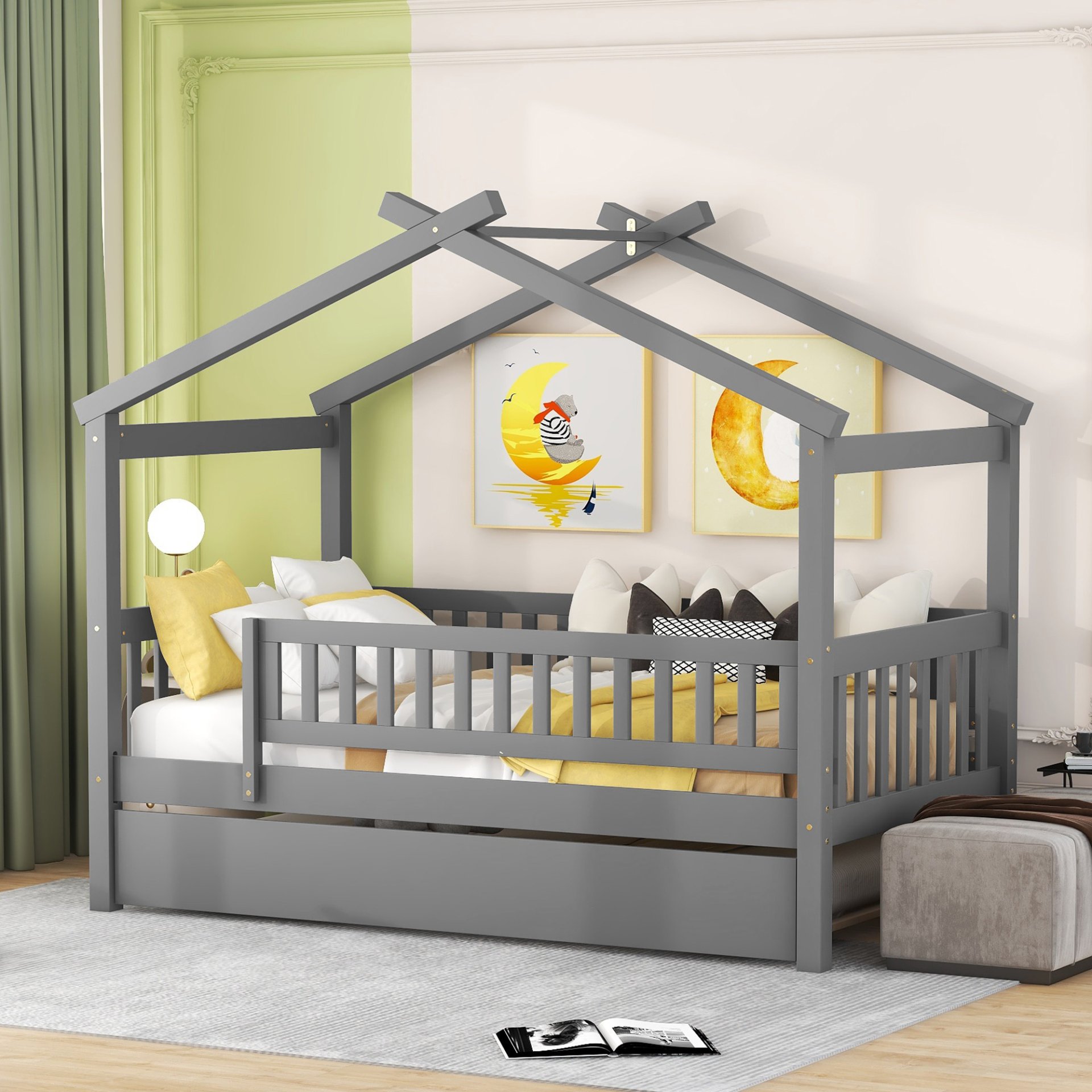 Twin Size House Bed & Twin Size Trundle - Gray - Image 3