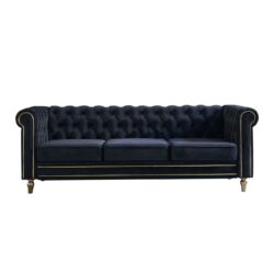 Chesterfield - Velvet Sofa 84.65" For Living Room - Black