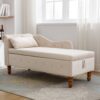 Chaise Lounge Indoor, Velvet Lounge Chair For Bedroom With Storage & Pillow, Modern Upholstered Rolled Arm Chase Lounge For Sleeping With Nailhead Trim For Living Room Bedroom Office - Beige - Image 7