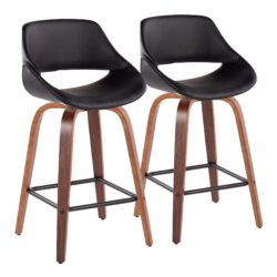 Fabrico - Mid-Century Modern Fixed Height Counter Stool With Square Footrest (Set of 2) - Walnut / Black