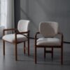 Dining Chairs (Set of 2) Upholstered Arm Chairs, Rubber Wood Accent Chairs Fabric Seating, 300 Lbs Weight Capacity - Beige - Image 2