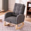 Accent Rocking Chair With Footrest High Back Rubber Wood Rocking Legs Bedroom Living Space - Gray - Image 13