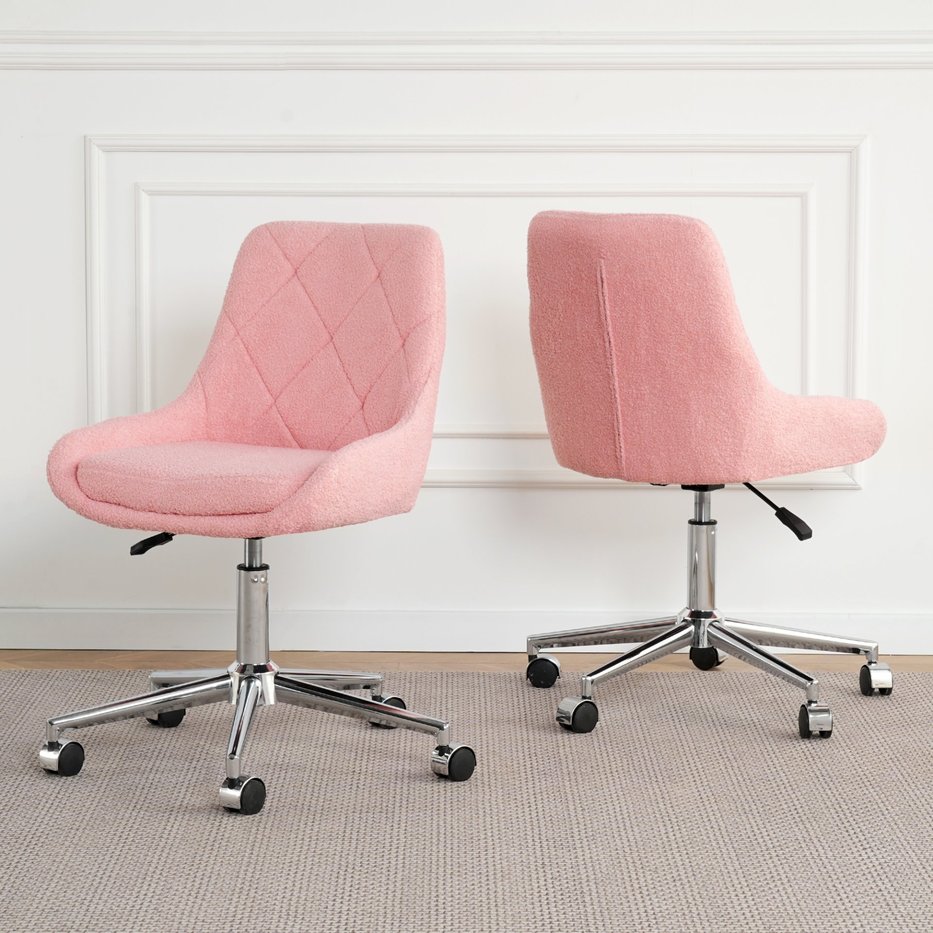 Modern Teddy Velvet Fabric Dining Chair With Golden Electroplated Legs, Soft And Comfortable, Adjustable And Space Saving - Pink - Image 15