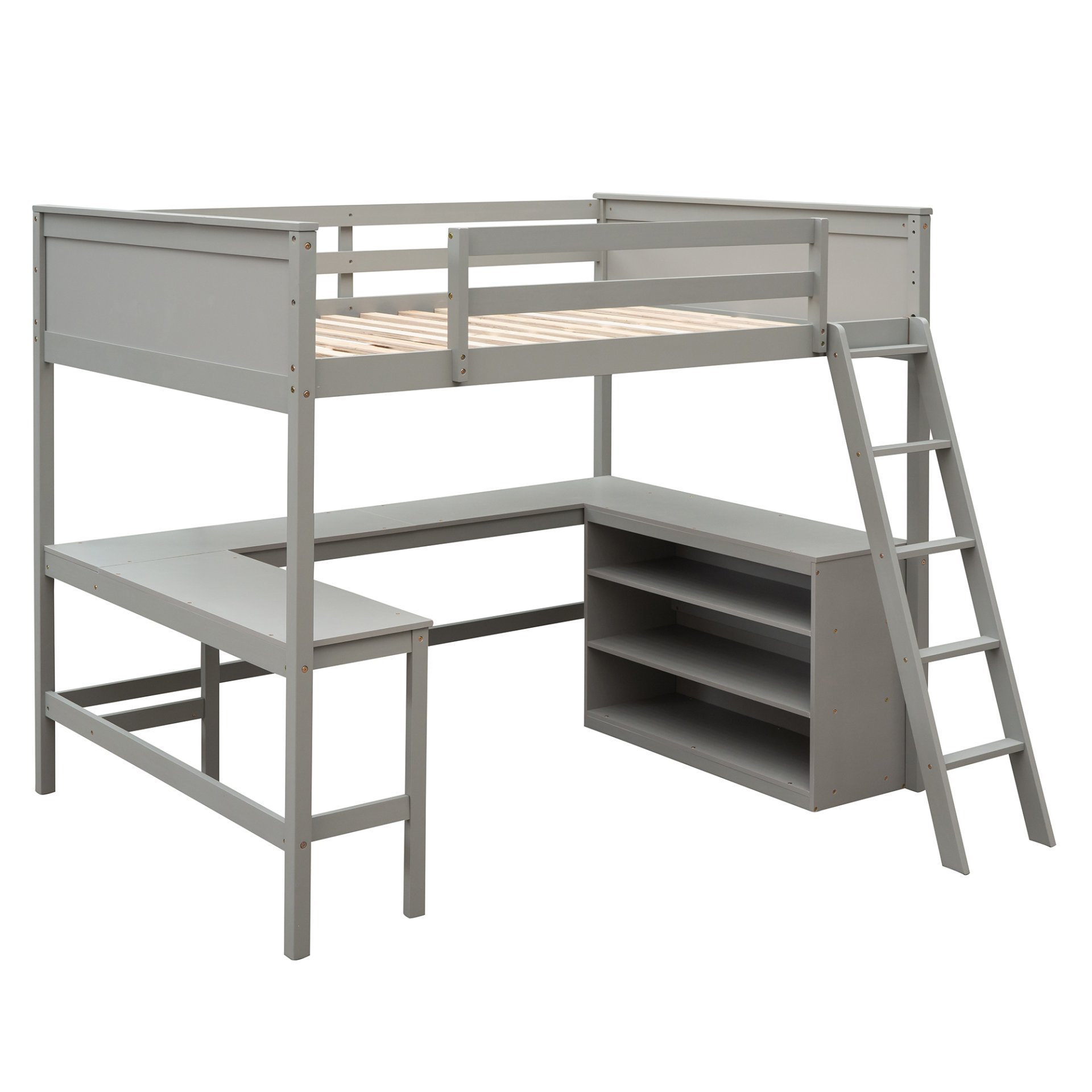 Full Size Loft Bed With Shelves With Desk - Gray - Image 8