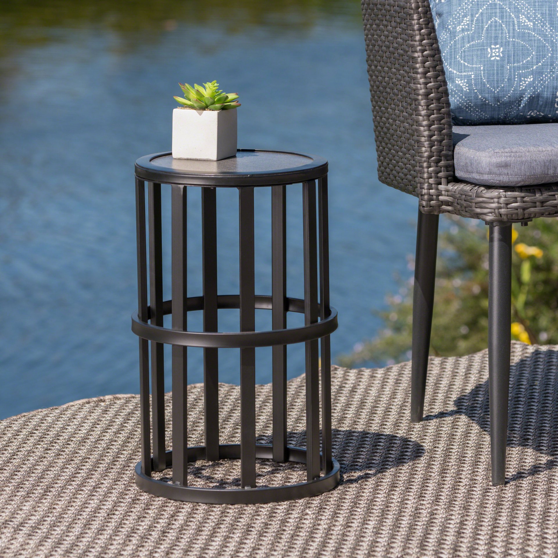Outdoor Powder Coated Side Table - Gray - Image 2