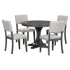 5 Piece Retro Round Dining Table Set With Curved Trestle Style Table Legs And 4 Upholstered Chairs For Dining Room - Dark Gray - Image 9