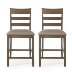 Farmhouse Upholstered Wood Counter Stools Set With Rubberwood Frame And Upholstery - Brown