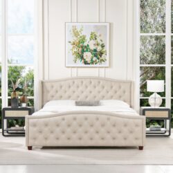 Fontana - King Wingback Upholstered Platform Bed Frame - Sky Neutral Beige