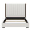 Tall Headboard Upholstered King Size Bed With Vertical Striped And Wingback Design, Box Spring Needed, Linen - Beige - Image 6