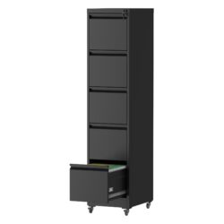 Heavy Duty Metal 5 Drawer Vertical File Cabinet With Lock And Wheels For Home Office - Brushed Nickel