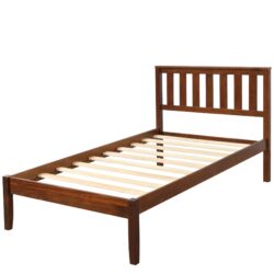 Twin Platform Bed With Headboard, Slat Support - Walnut