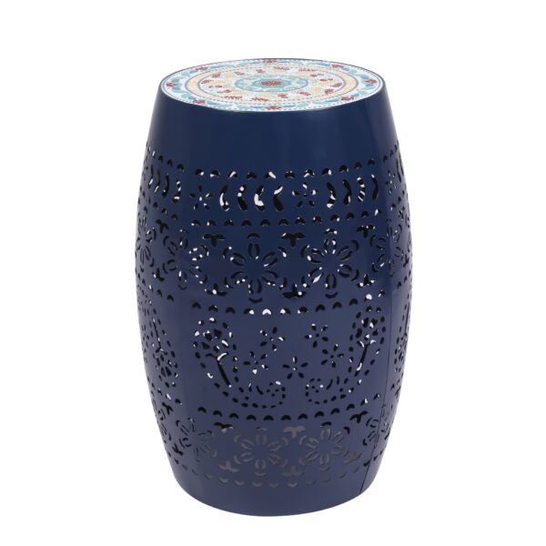 Lilac - Mosaic Side Table Ceramic Tile Top With Iron Frame - Dark Blue