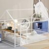 Full Size Bed House Frame With Desk, Shelves, Power Outlets And USB Ports - White - Image 18