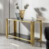 Modern Glass Top Mirror Stainless Steel Console Table For Living Room, Tempered Glass - Black / Gold - Image 2