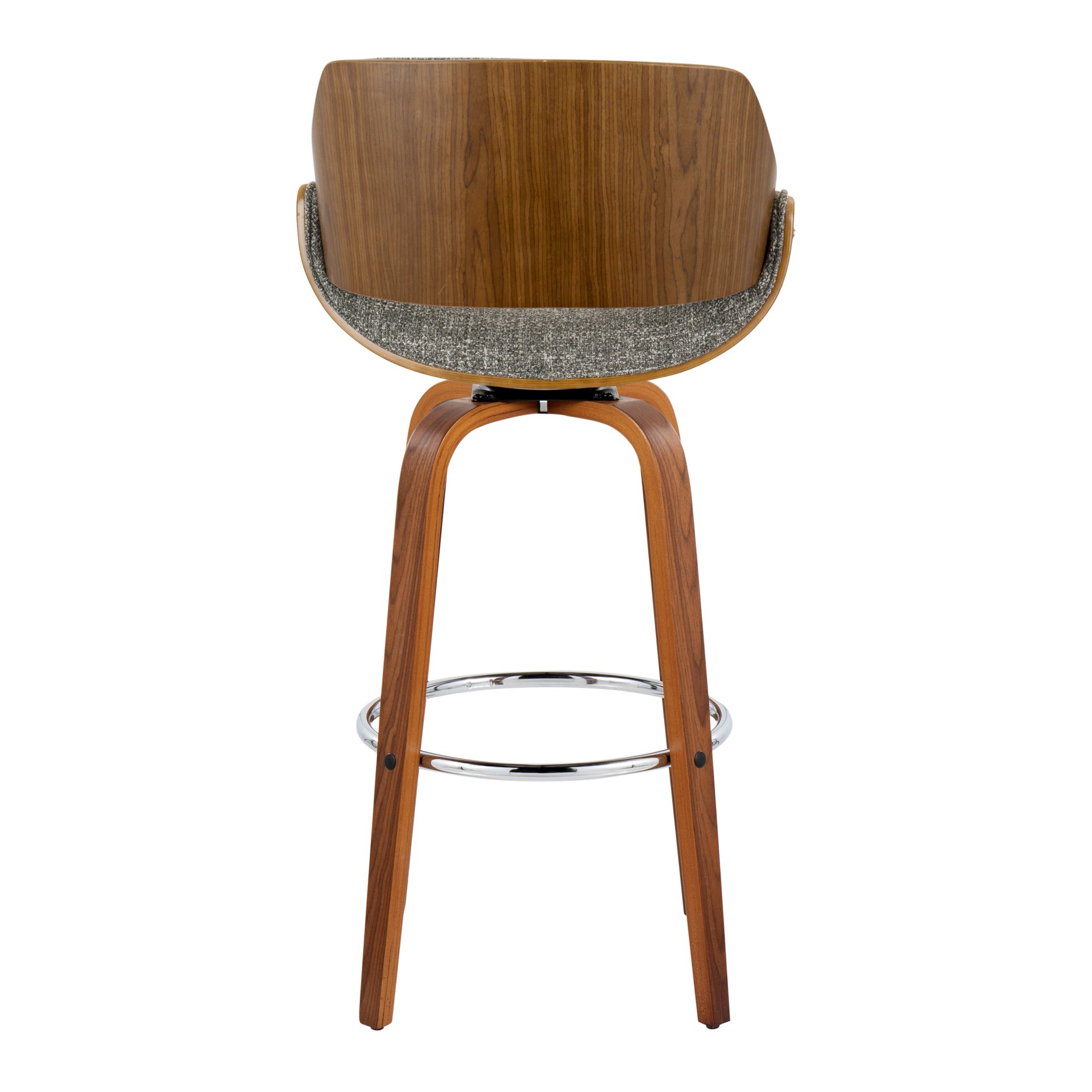Fabrizzi - Mid-Century Modern Fixed Height Barstool With Swivel With Round Footrest (Set of 2) - Walnut / Gray - Image 5