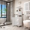 Bamboo Storage Cabinet With Tall Linen Tower, Multi Functional For Bathroom And Living Spaces - White - Image 5