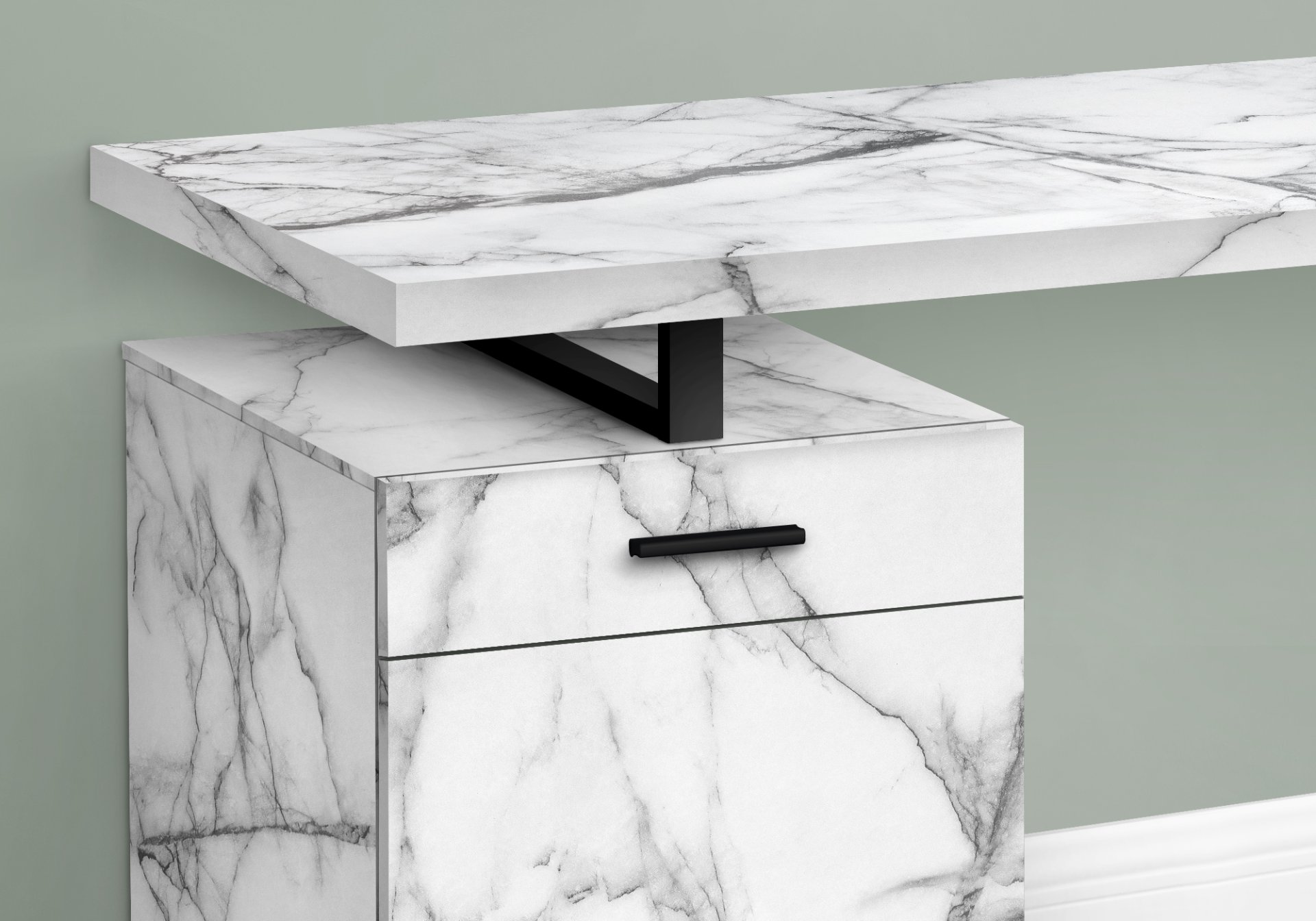 Computer Desk, Home Office, Laptop, Left, Right Set-Up, Storage Drawers, Work, Marble Look Laminate, Contemporary, Modern - White - Image 2