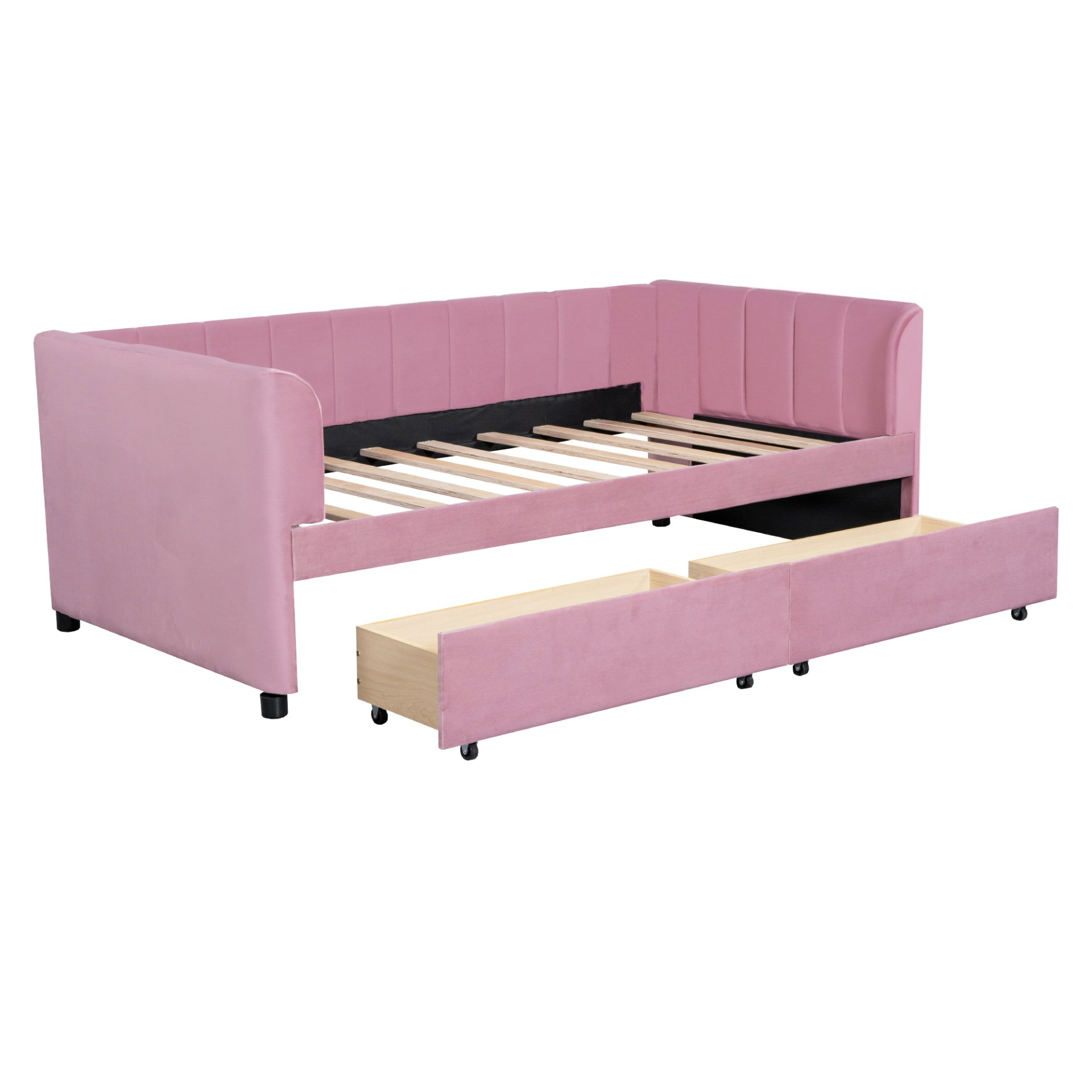 Twin Size Upholstered Daybed With Ergonomic Design Backrest And 2 Drawers - Pink - Image 6