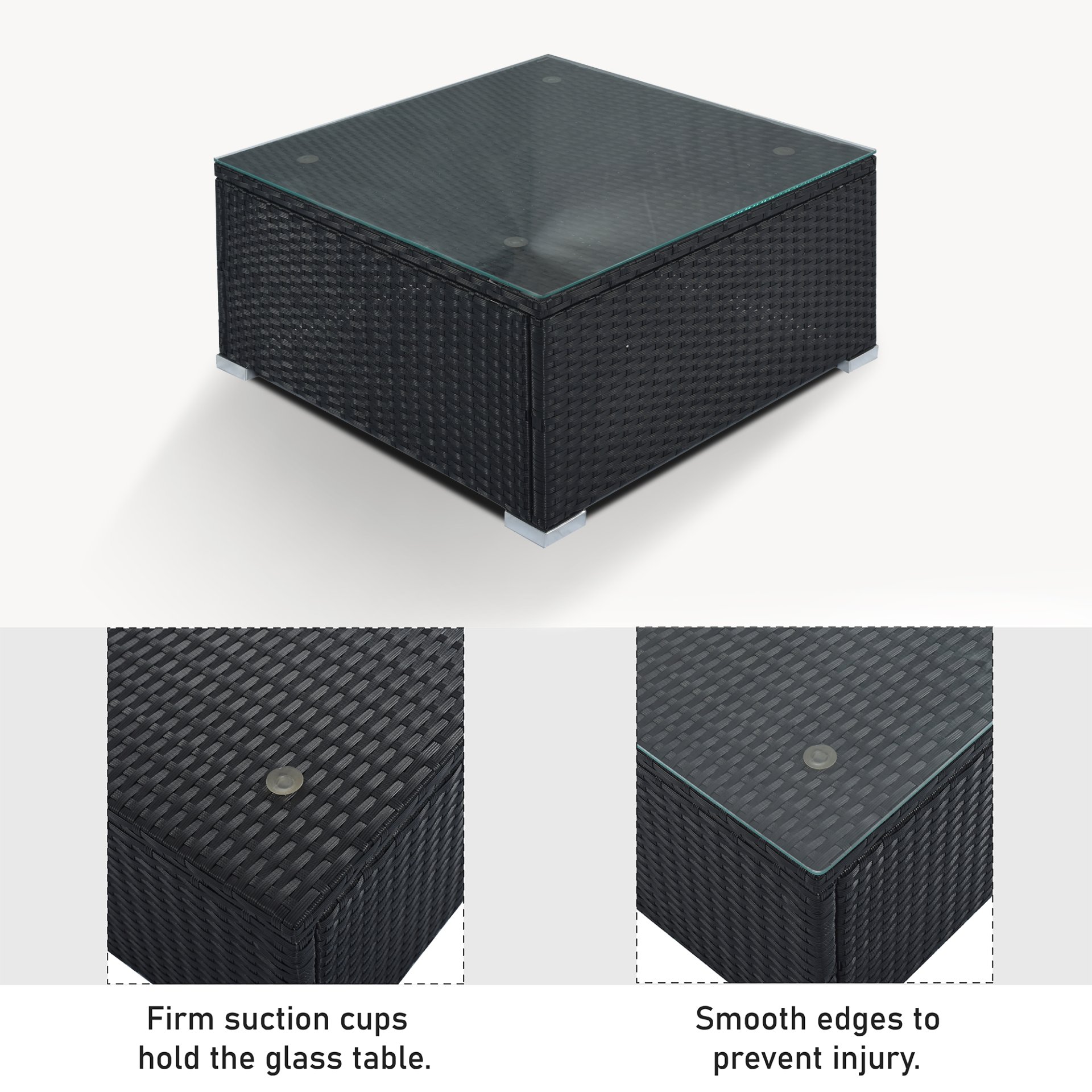 8 Pieces Outdoor Patio Furniture Sets, Garden Conversation Wicker Sofa Set, Single Sofa Combinable - Gray / Black - Image 15