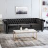 Chesterfield Style 3 Seater Sofa With Deep Button Tufting - Black - Image 2