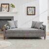 Chenille Upholstered Chaise Lounge With Nailheads And Rubberwood Legs, Wide Sleeper Sofa With 4 Throw Pillows & 2 Bolsters - Gray - Image 4