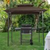 Outdoor Grill Gazebo 8 X 5 Ft With Double Tier Canopy, Steel Frame, Bar Counters & Hook - Brown - Image 6