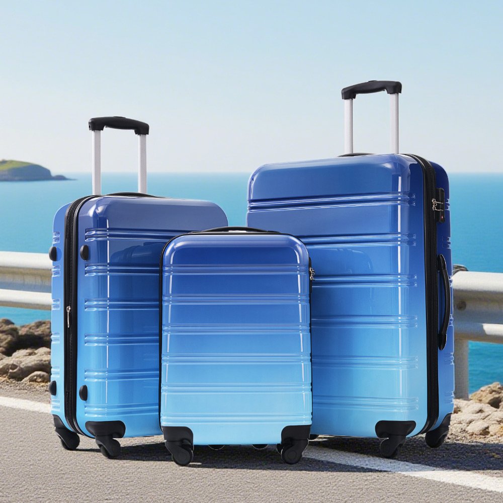 Hardshell Luggage Sets 3 Piece Gradient Color Expandable Suitcase With Spinner Wheels And Tsa Lock Lightweight 20" 24" 28" Available - Blue / Light Blue - Image 19