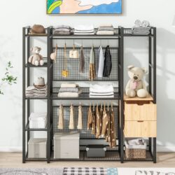Open Style Wardrobe With Hanging Rails, Shelves And Drawers - Black