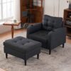 Upholstered Armchair And Storage Ottoman Set, Comfortable Single Sofa With Cup Holders And Tufted Detailing, Ideal For Living Room Or Bedroom - Dark Gray - Image 2