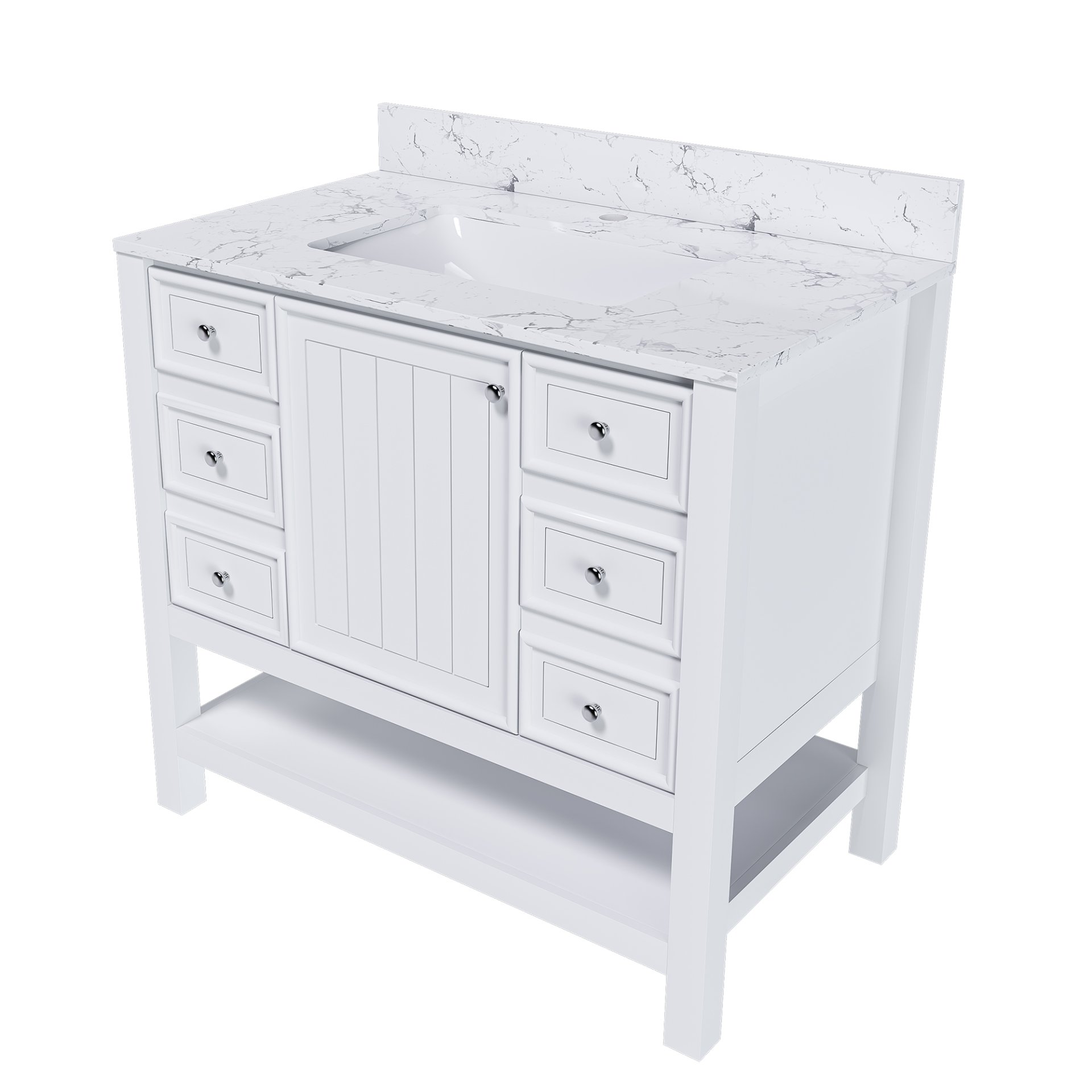 37" Bathroom Vanity, Multi Functional Cabinet With Doors And Drawers, Frame, Single Faucet Hole - White - Image 3